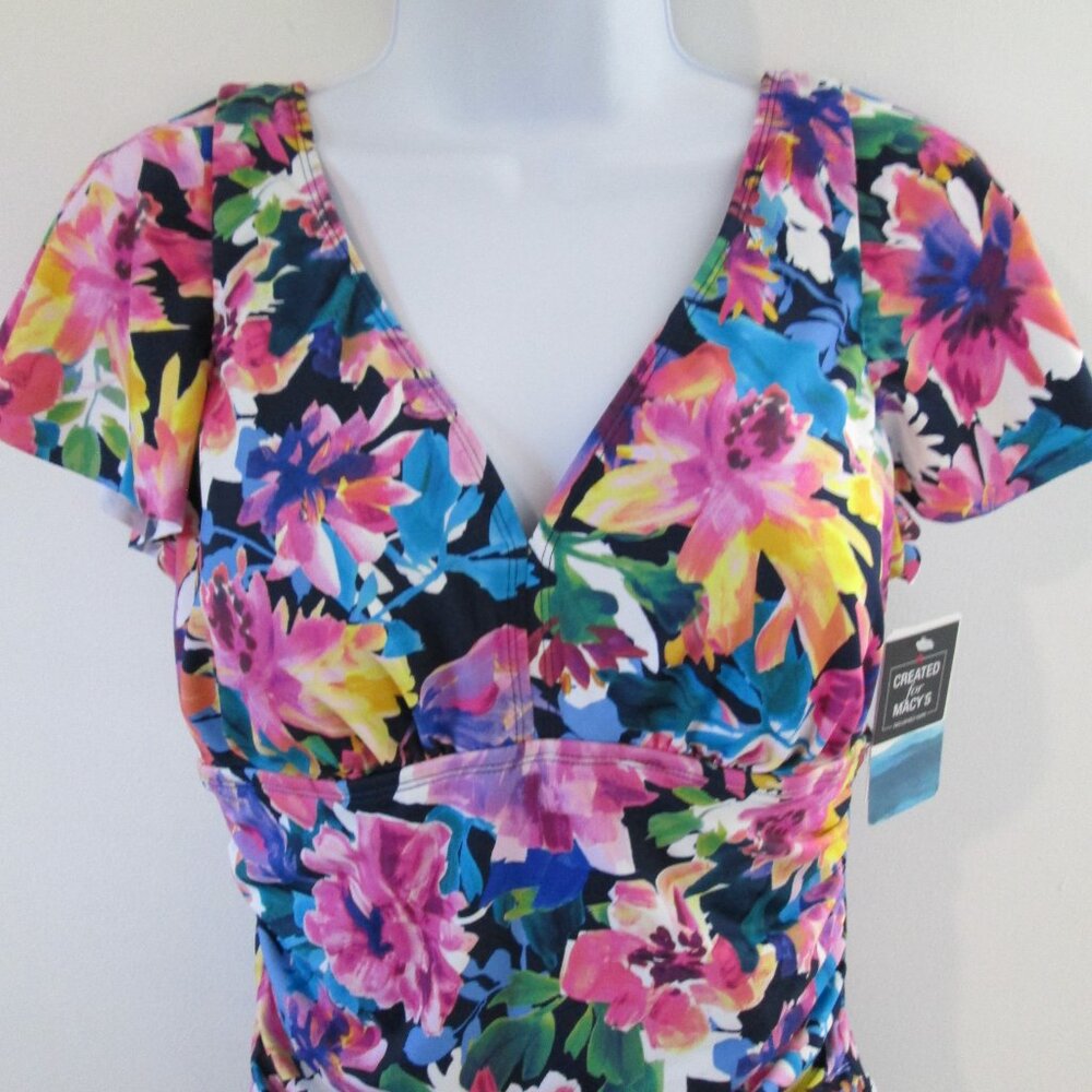 Swim Solutions Garden Dreams Flutter-Sleeve Swimsuit NWT Sz 14 - Picture 6 of 12
